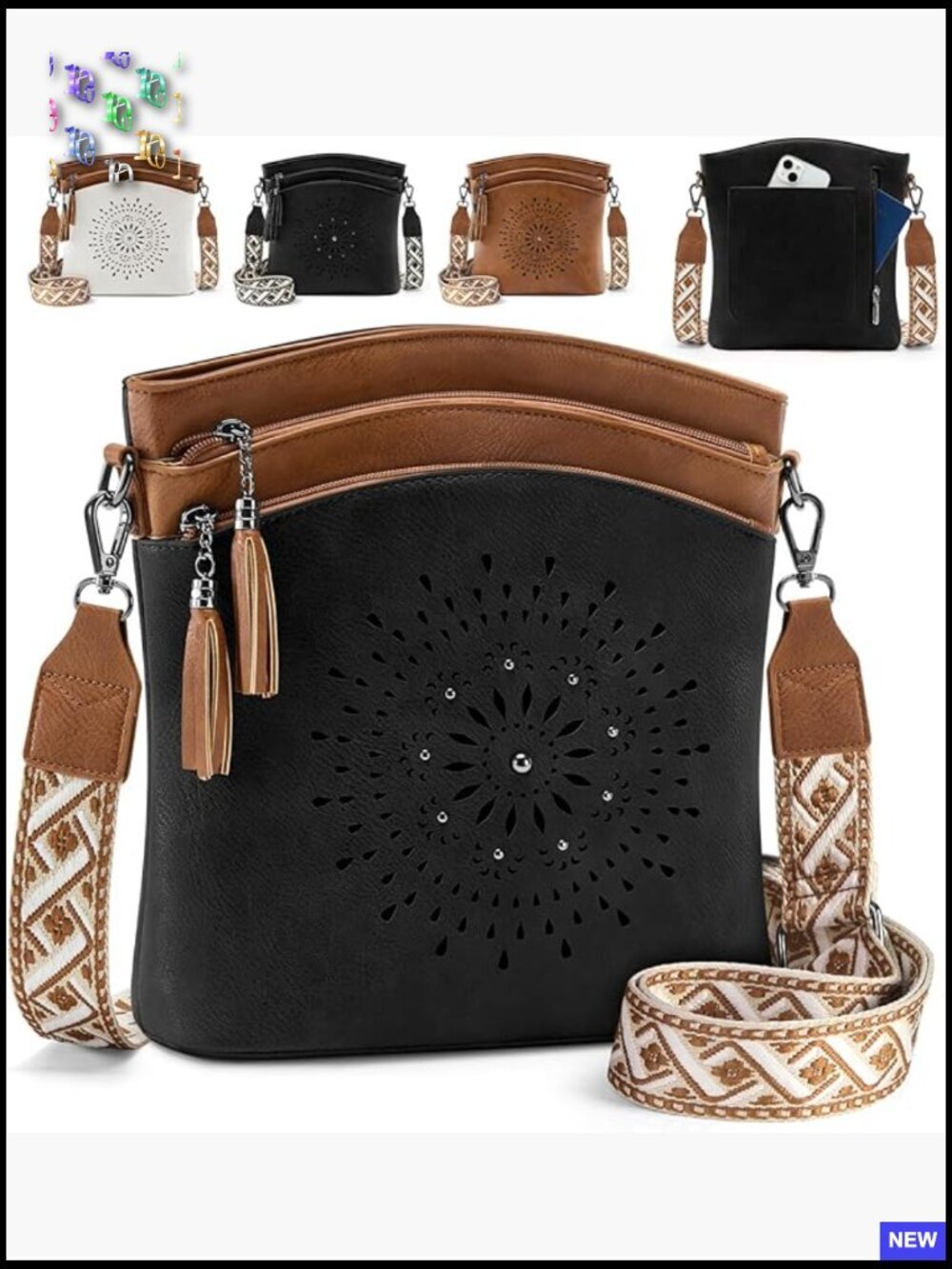 Medium Leather Crossbody Bag Boho Chic Casual Everyday Purse Adjustable Strap